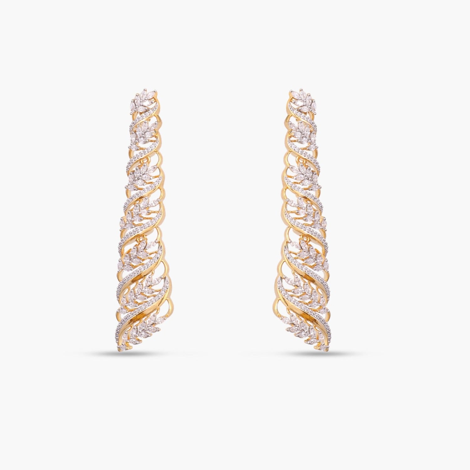 Earrings Dancing Leaf CZ Silver Cocktail Drop Earrings