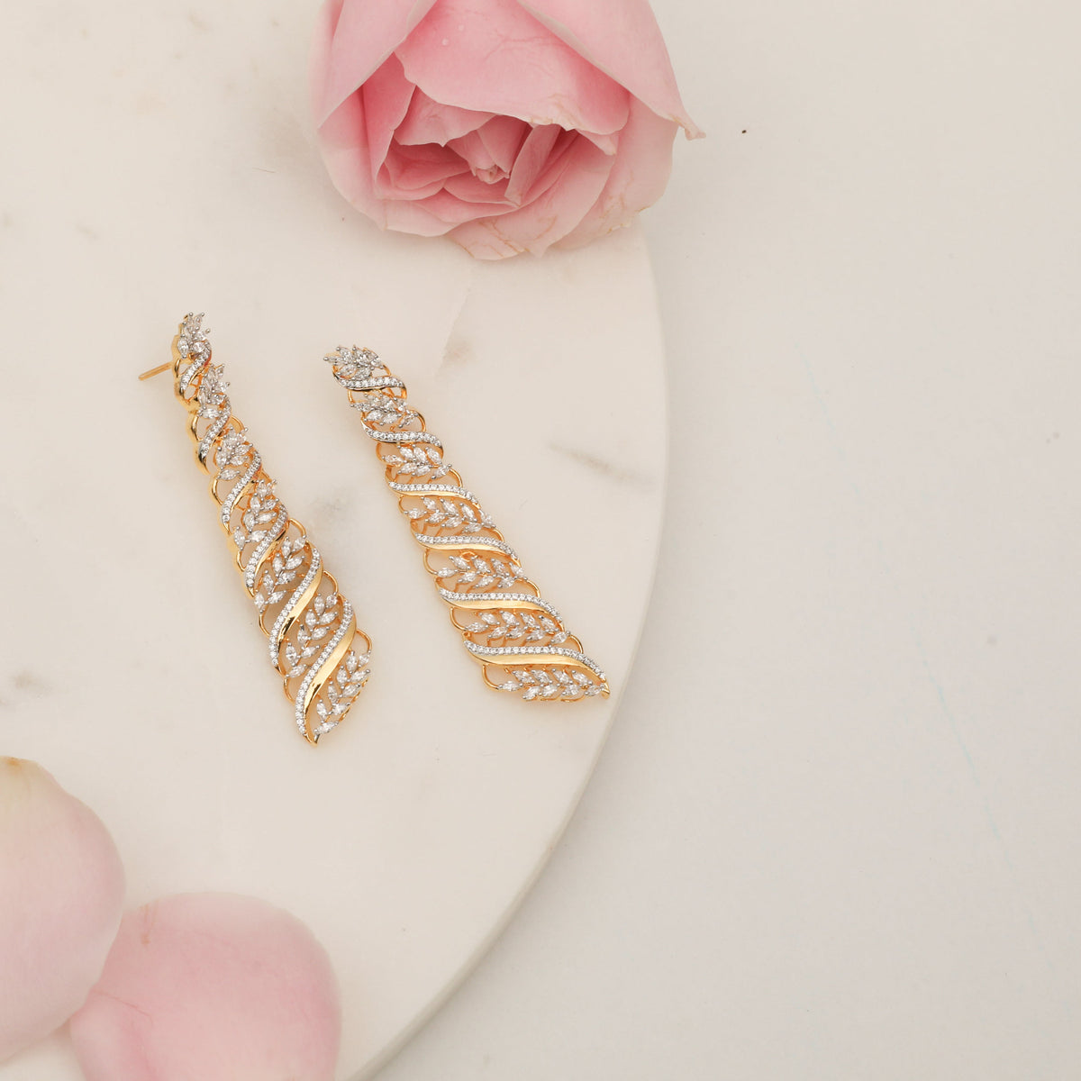 Dancing Leaf CZ Silver Cocktail Drop Earrings