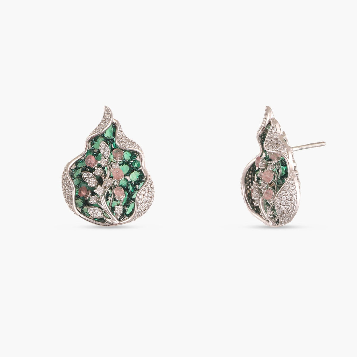 Floral Shine CZ Silver Stud Earrings