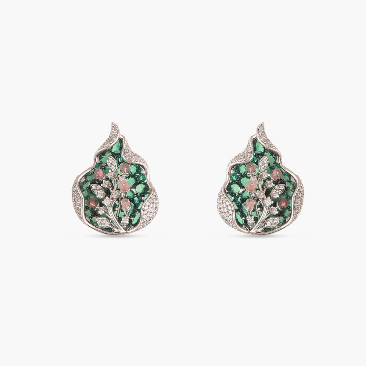 Floral Shine CZ Silver Stud Earrings
