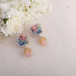 Square Bouquet CZ Silver Drop Earrings