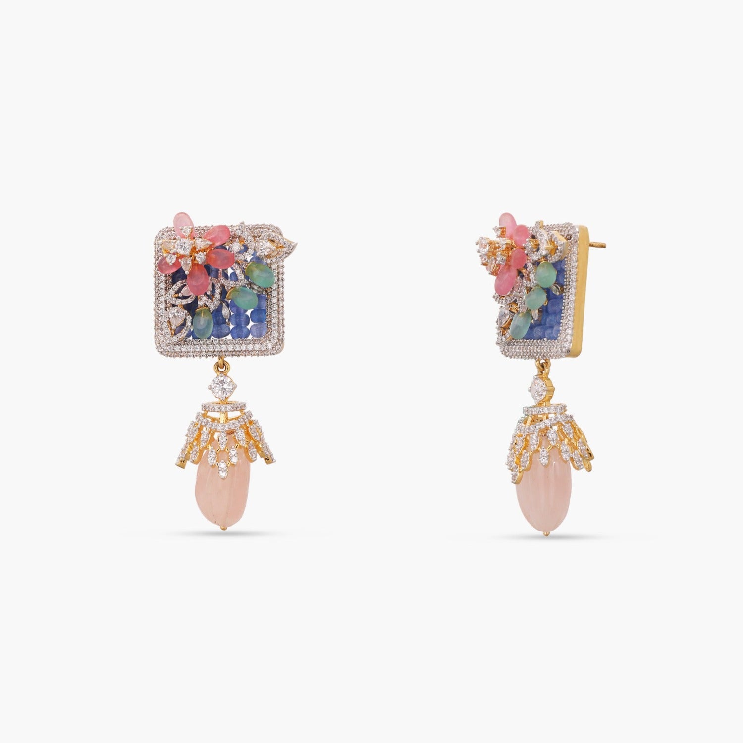 Square Bouquet CZ Silver Drop Earrings