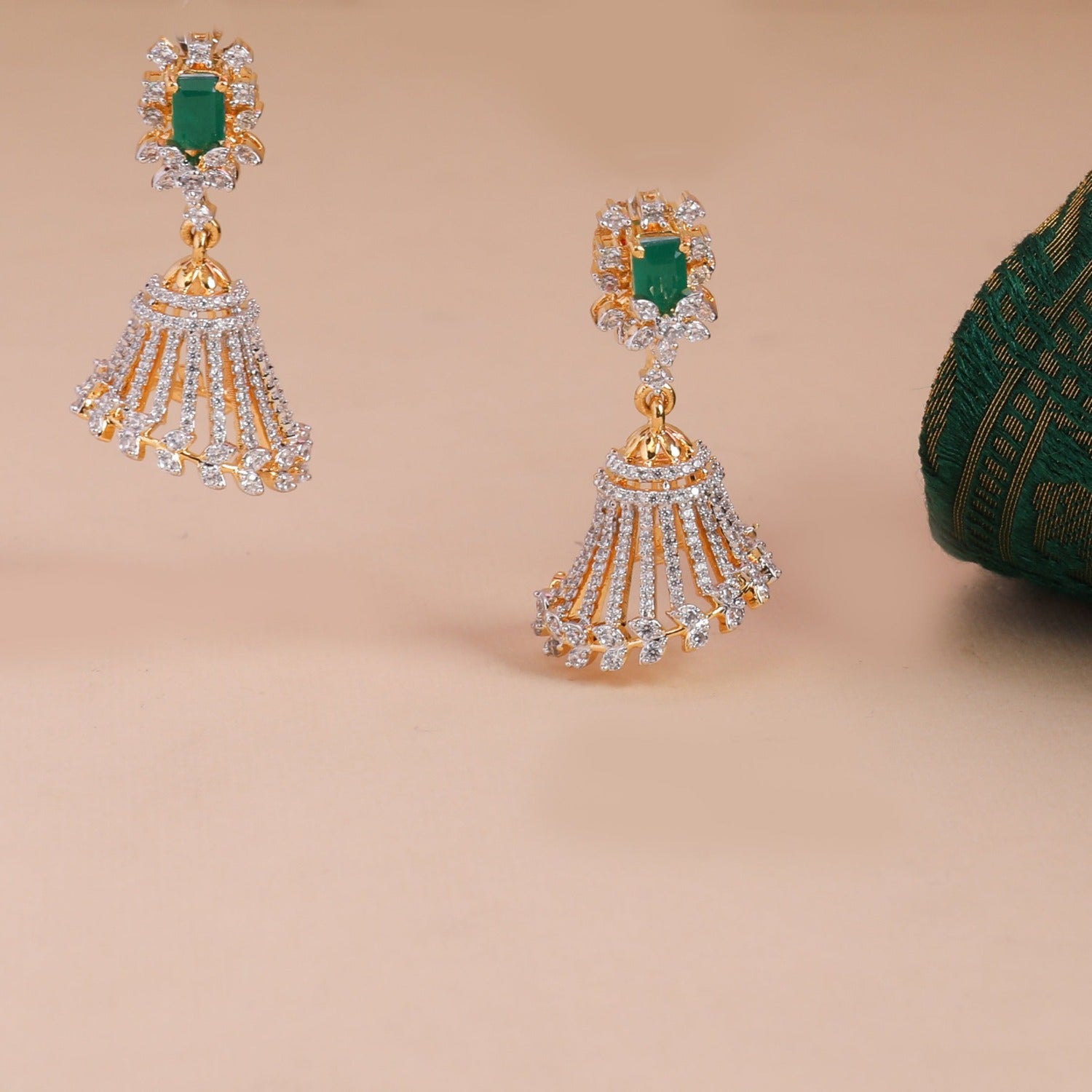 Earrings Opulent Floral CZ Silver Jhumka Earrings