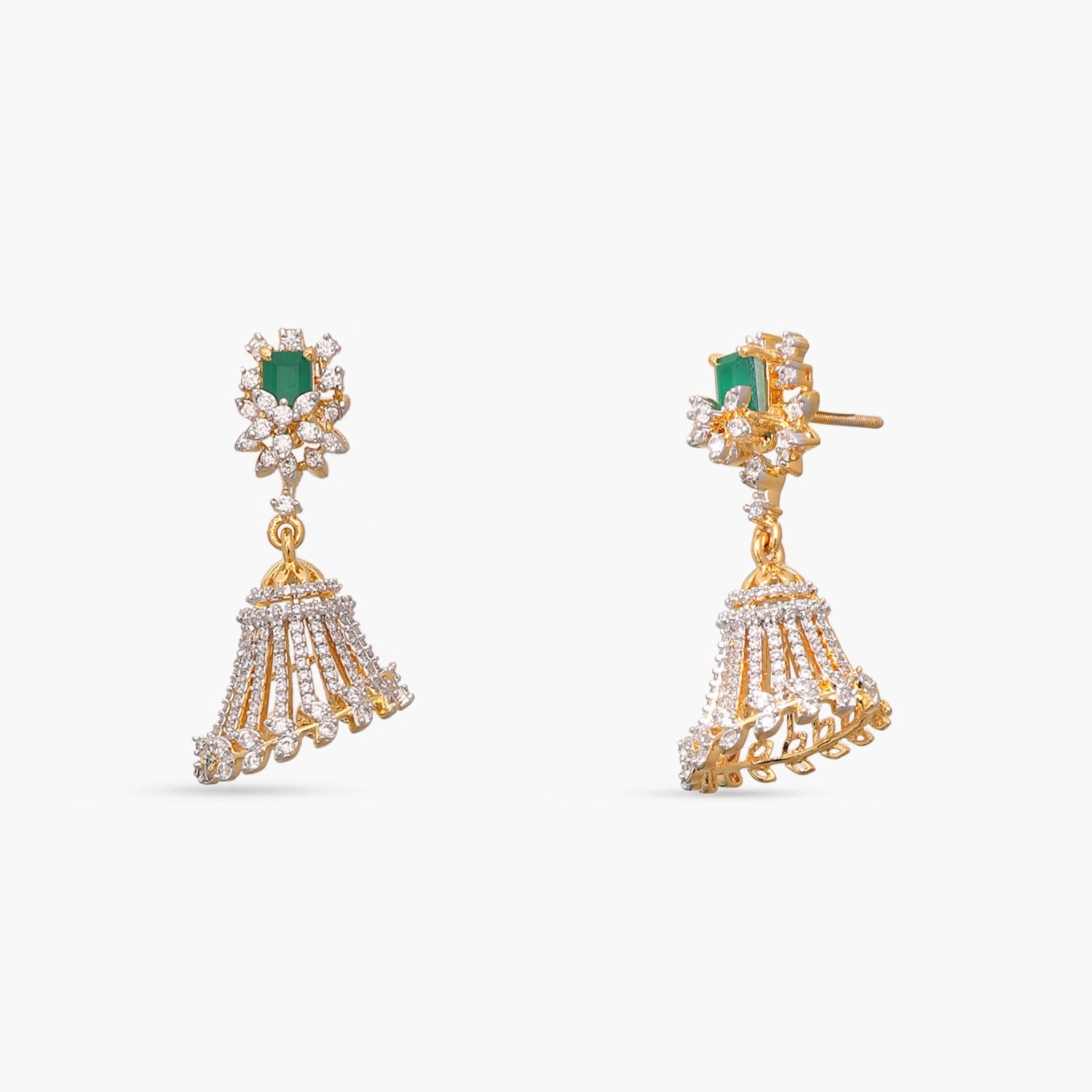 Opulent Floral CZ Silver Jhumka Earrings