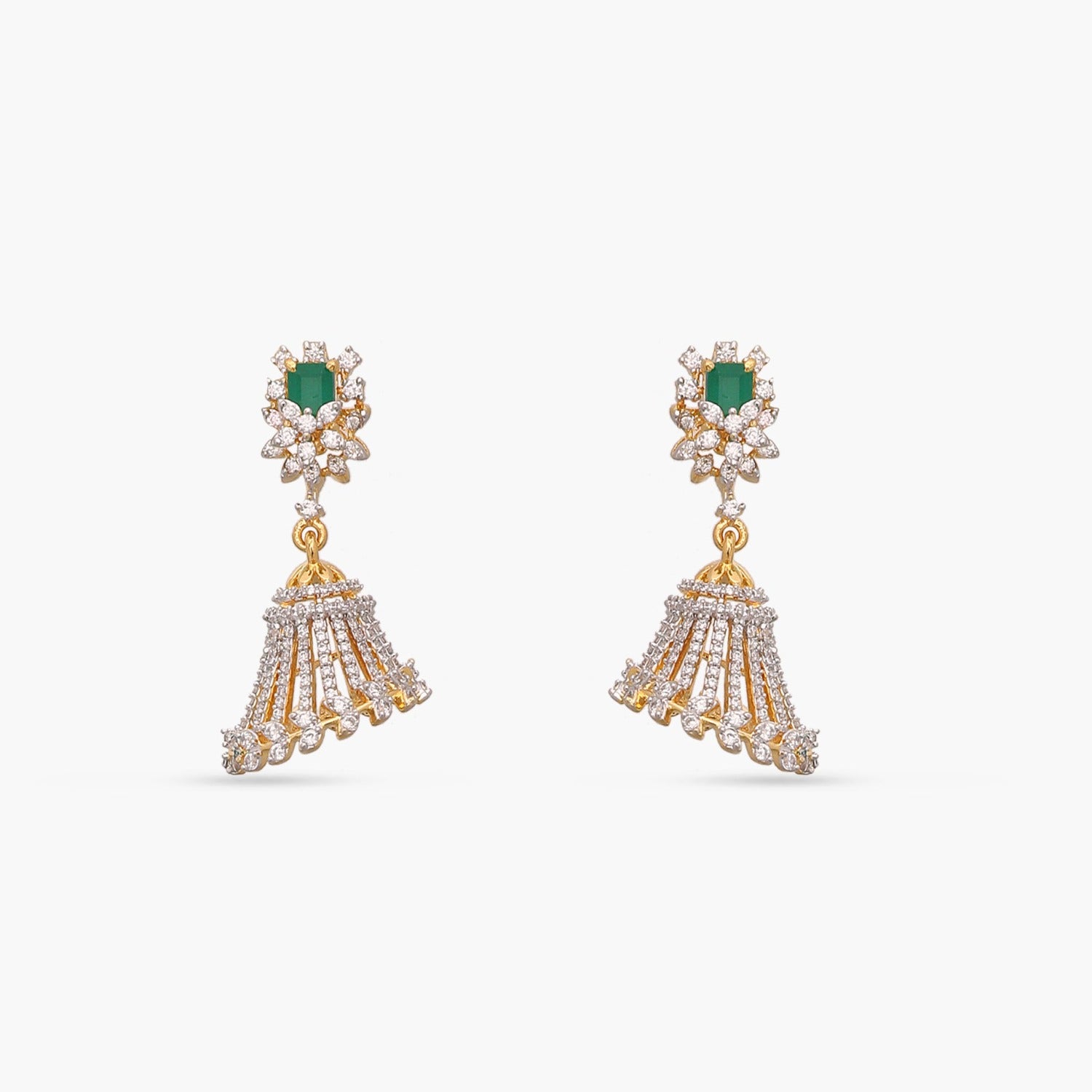 Earrings Opulent Floral CZ Silver Jhumka Earrings