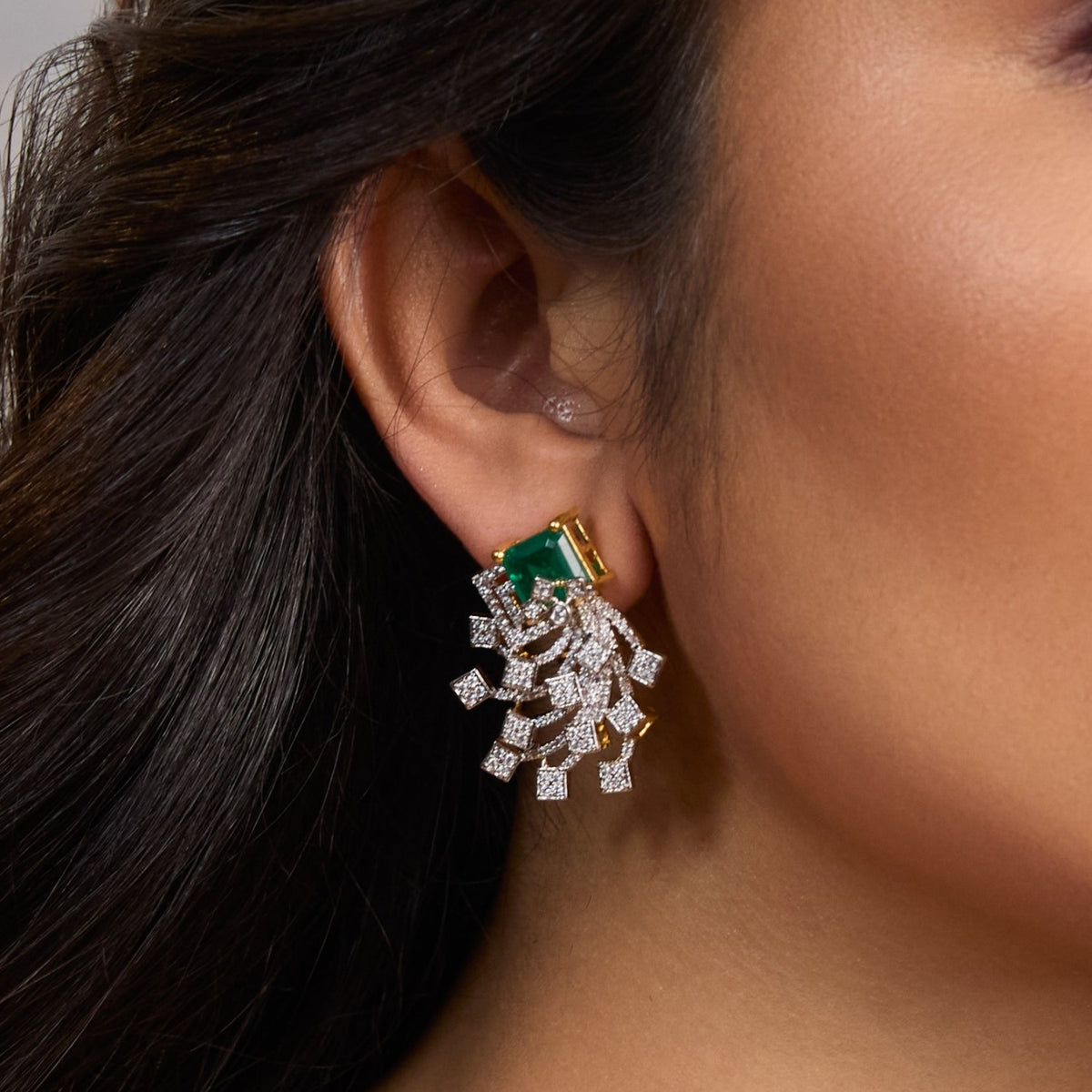 Earrings Emerald Majesty CZ Silver Earrings