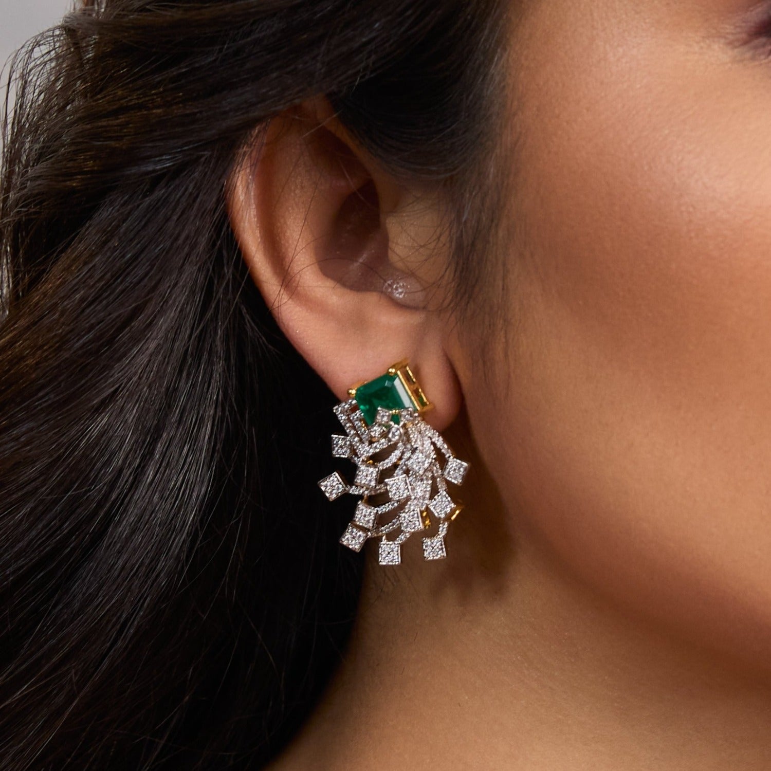 Emerald Majesty CZ Silver Earrings