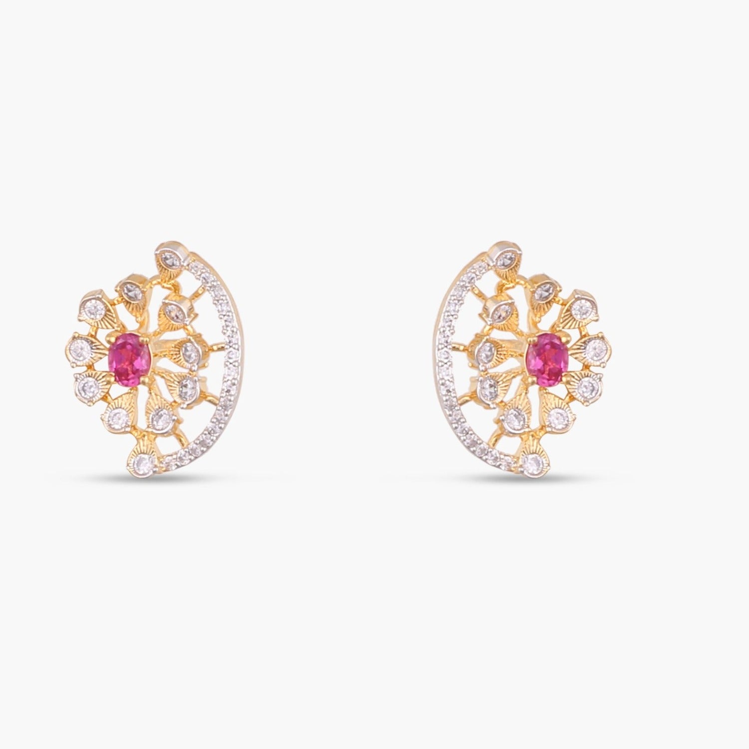 Pansy Floral CZ Silver Stud Earrings