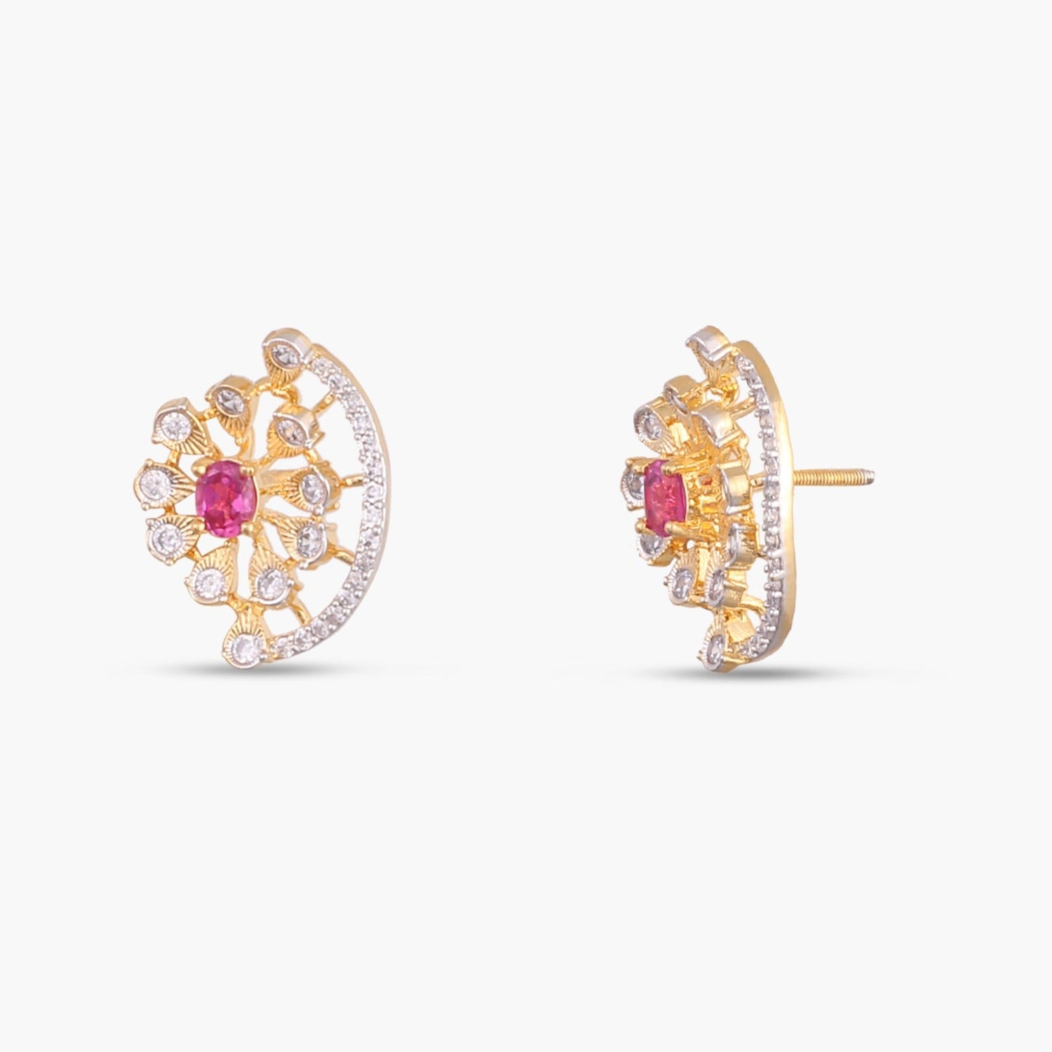 Pansy Floral CZ Silver Stud Earrings