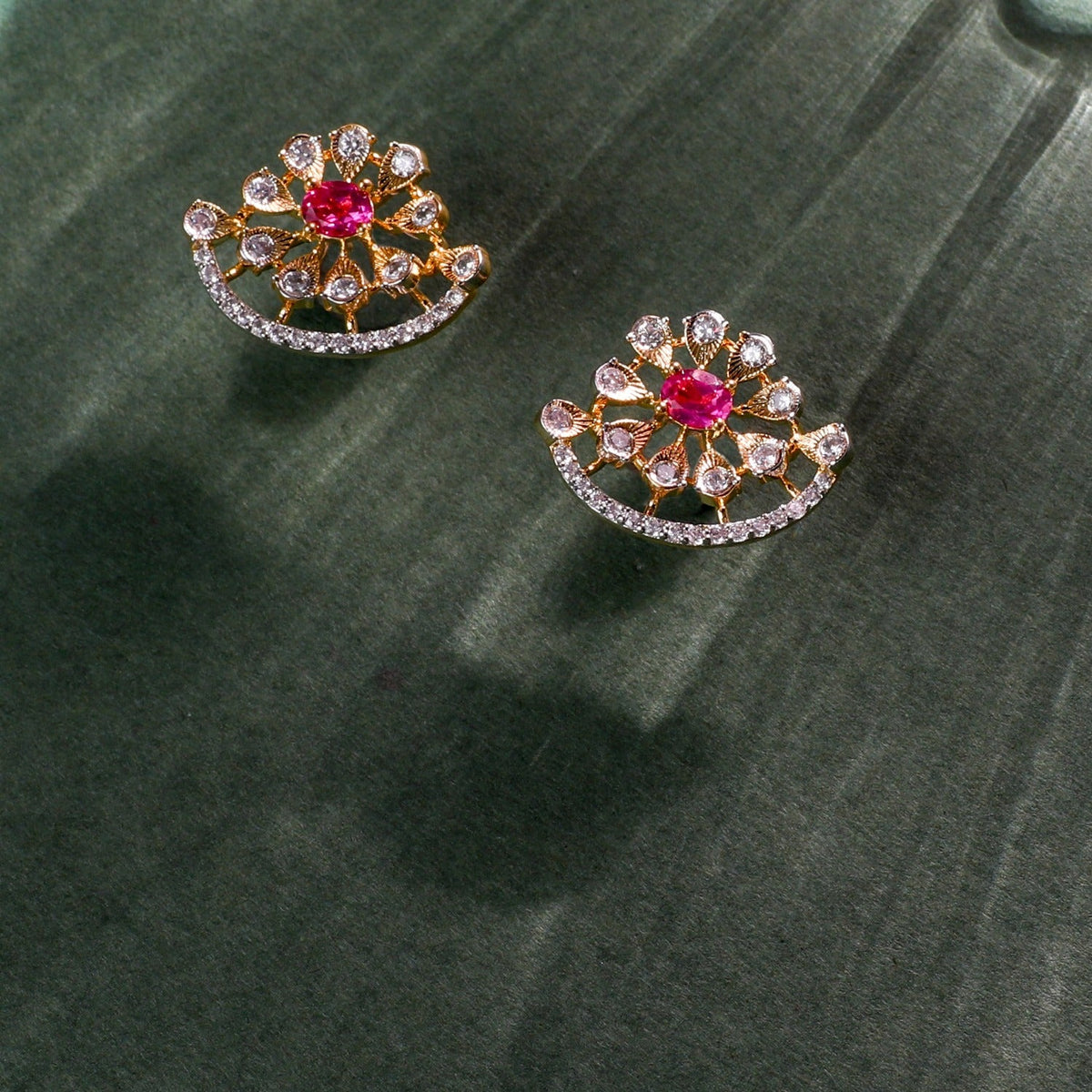 Pansy Floral CZ Silver Stud Earrings