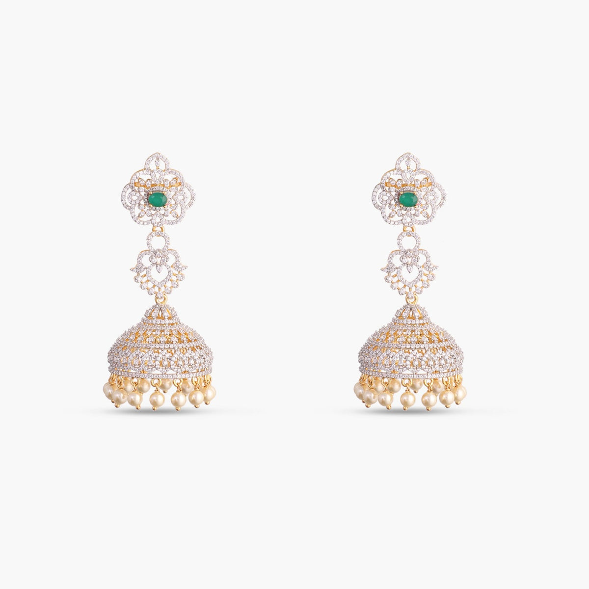 Camellia Floral CZ Silver Jhumka Earrings