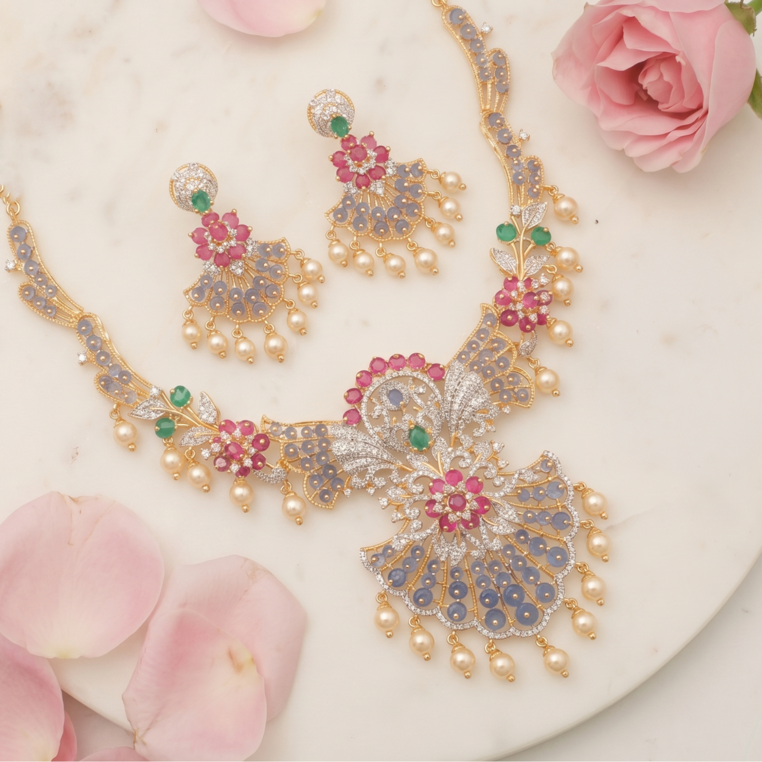 Amaya CZ Silver Necklace Set