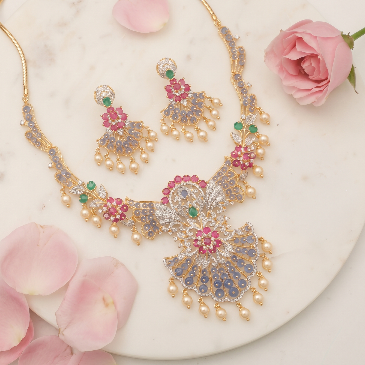 Amaya CZ Silver Necklace Set