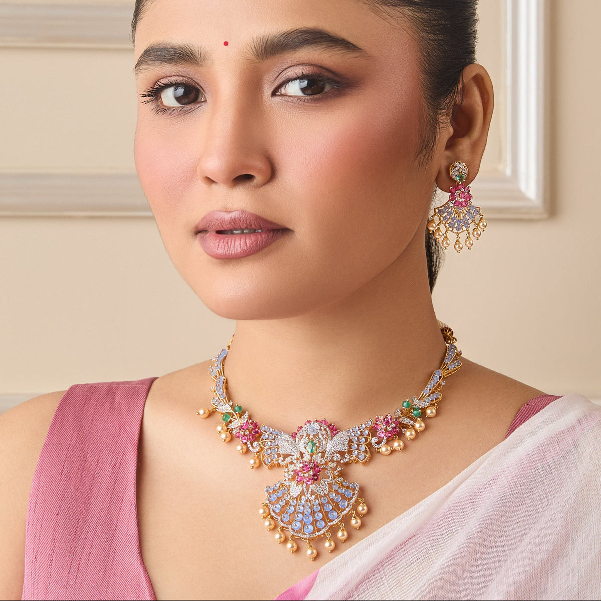Amaya CZ Silver Necklace Set