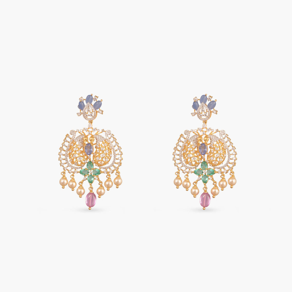 Roshani CZ Long Silver Necklace Set