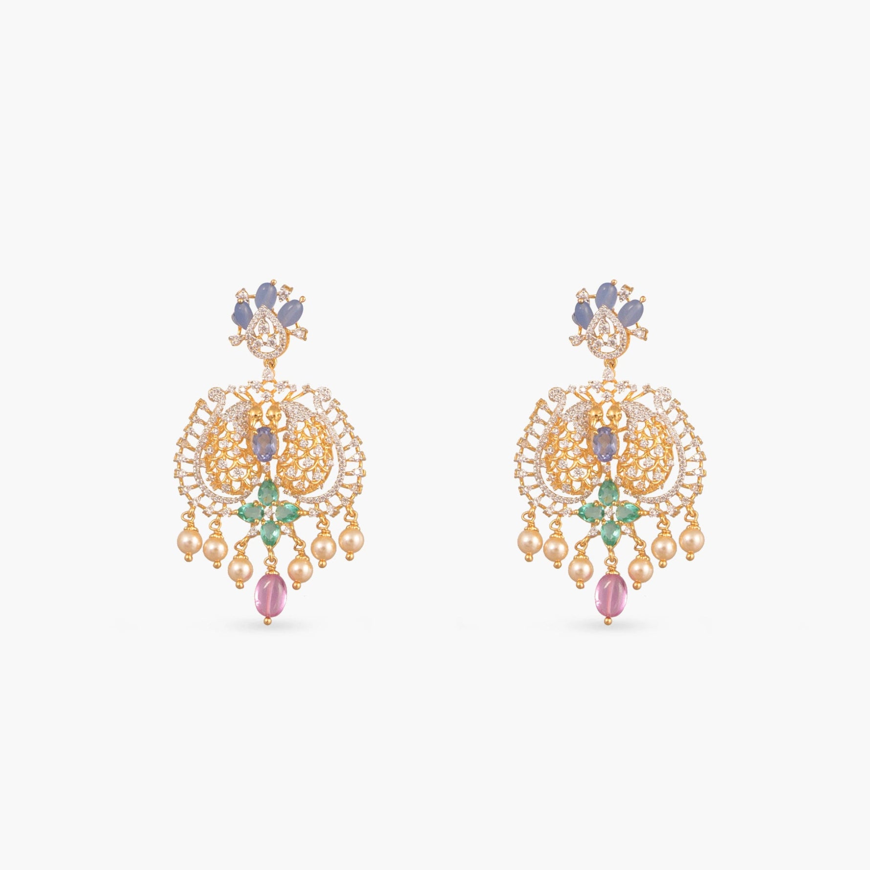 Roshani CZ Long Silver Necklace Set