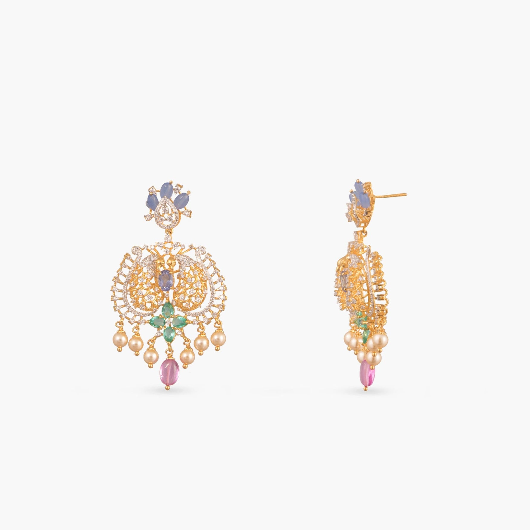 Roshani CZ Long Silver Necklace Set