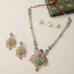 Roshani CZ Long Silver Necklace Set