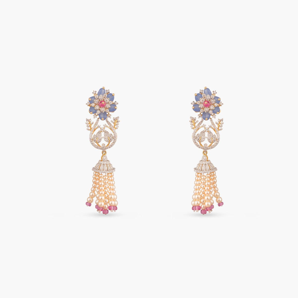 Priya CZ Long Silver Necklace Set