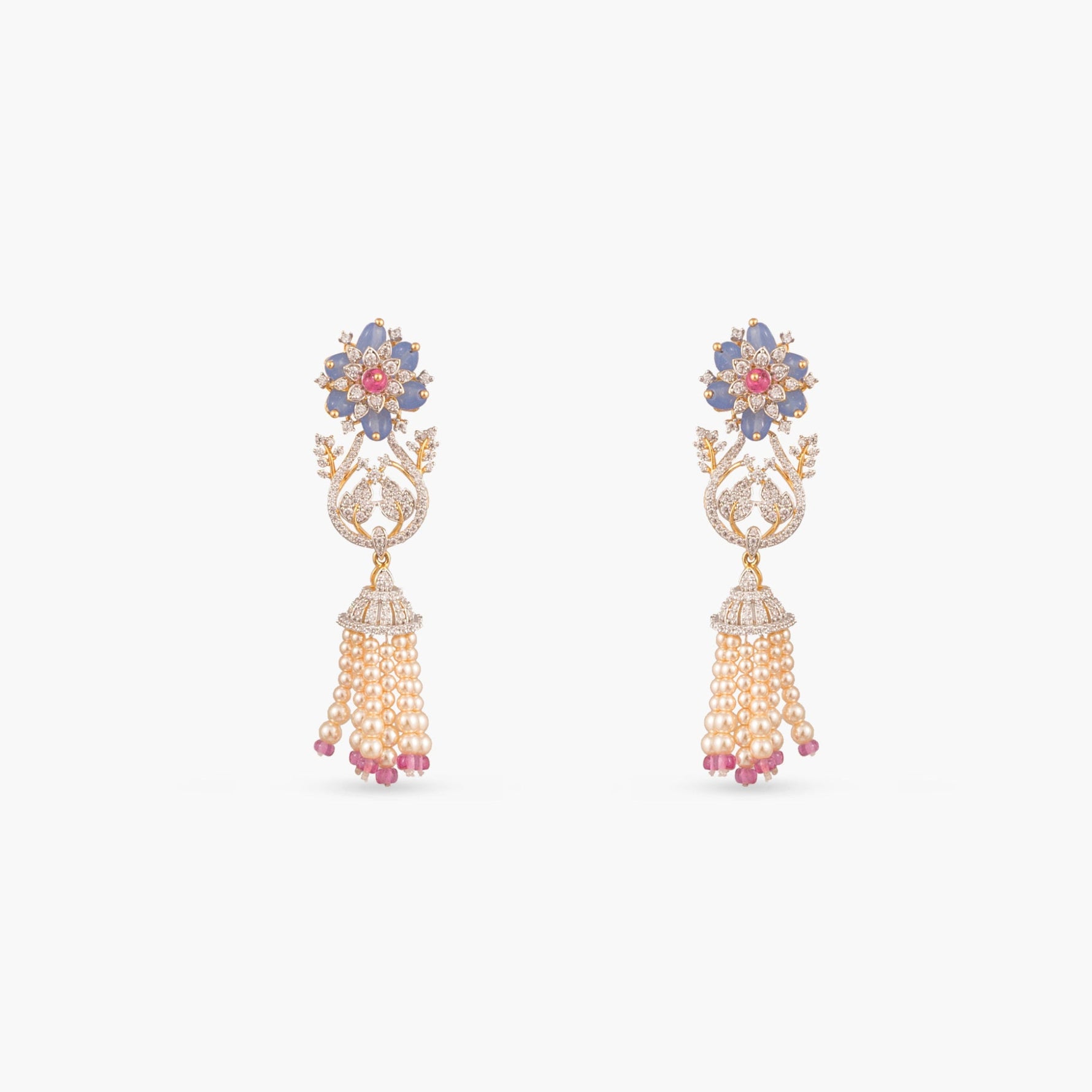 Priya CZ Long Silver Necklace Set