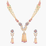 Priya CZ Long Silver Necklace Set