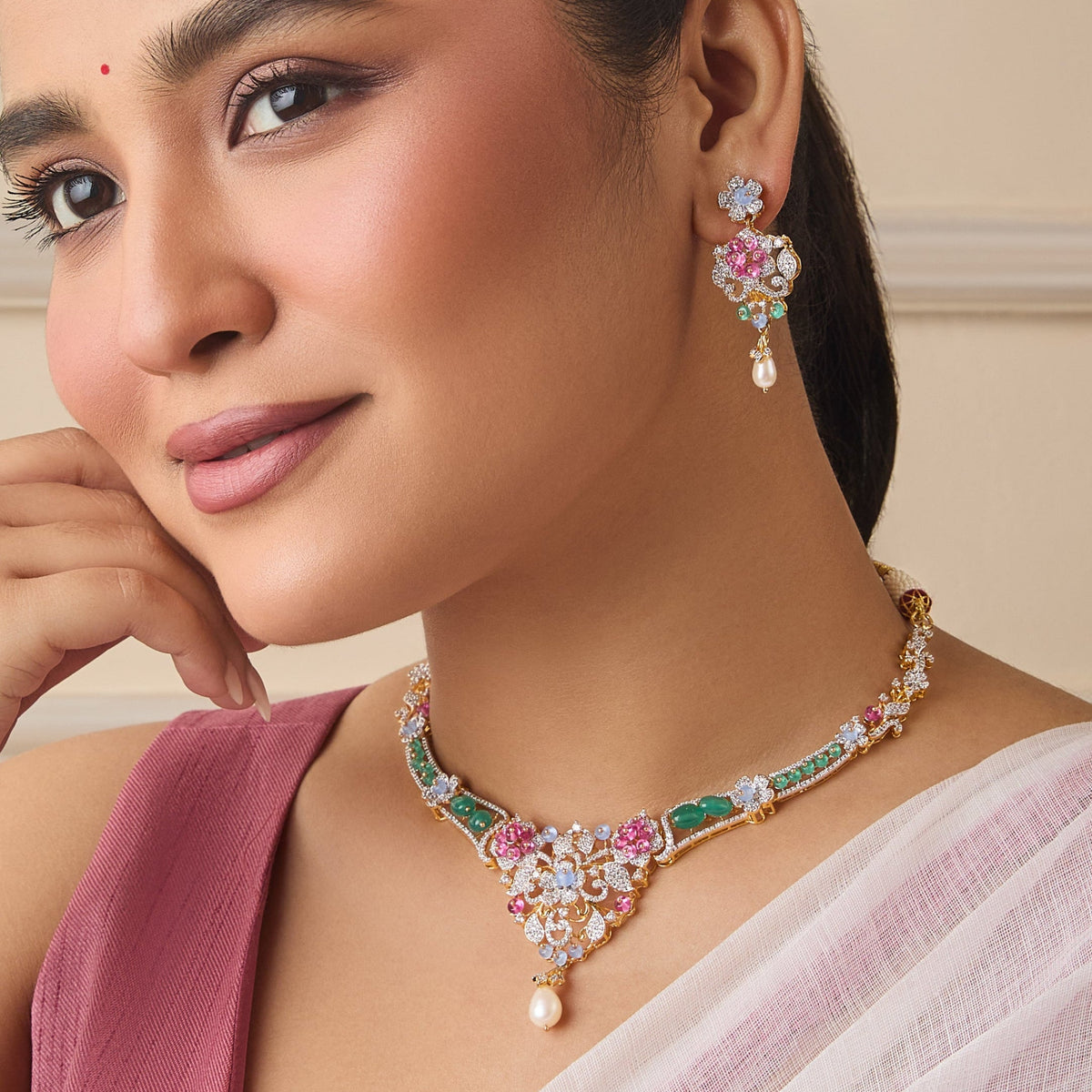 Anaya CZ Silver Necklace Set