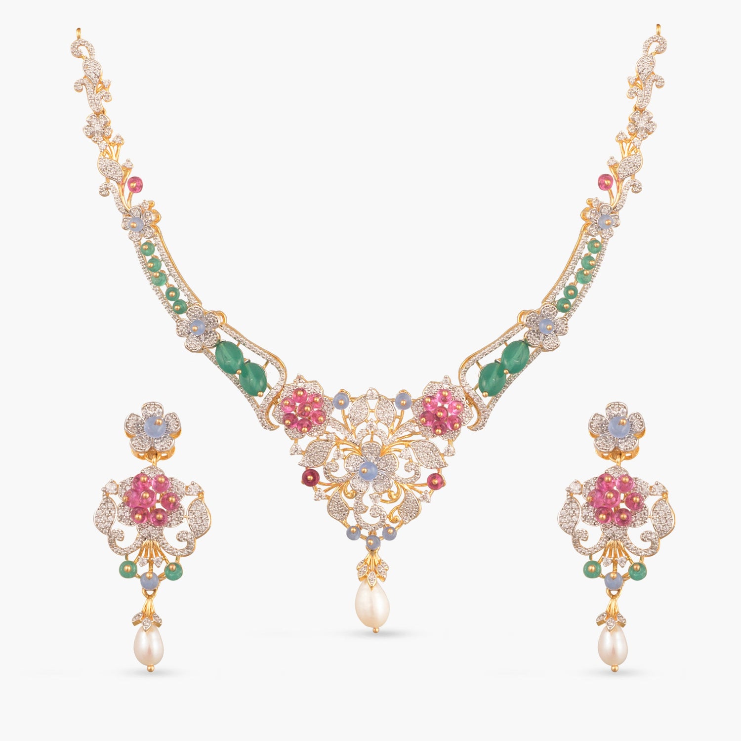 Anaya CZ Silver Necklace Set