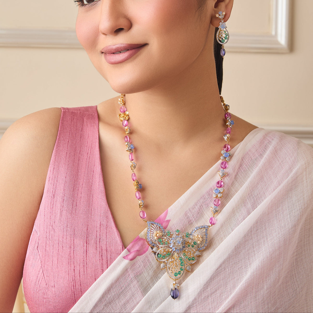 Noorani CZ Silver Necklace Set