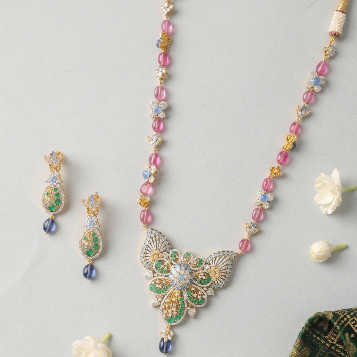 Noorani CZ Silver Necklace Set
