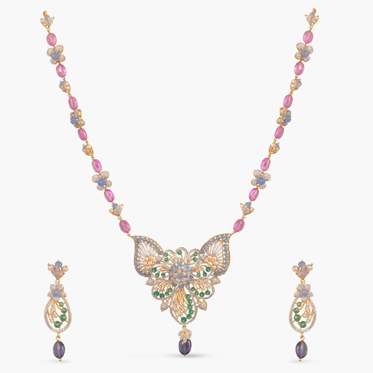 Noorani CZ Silver Necklace Set
