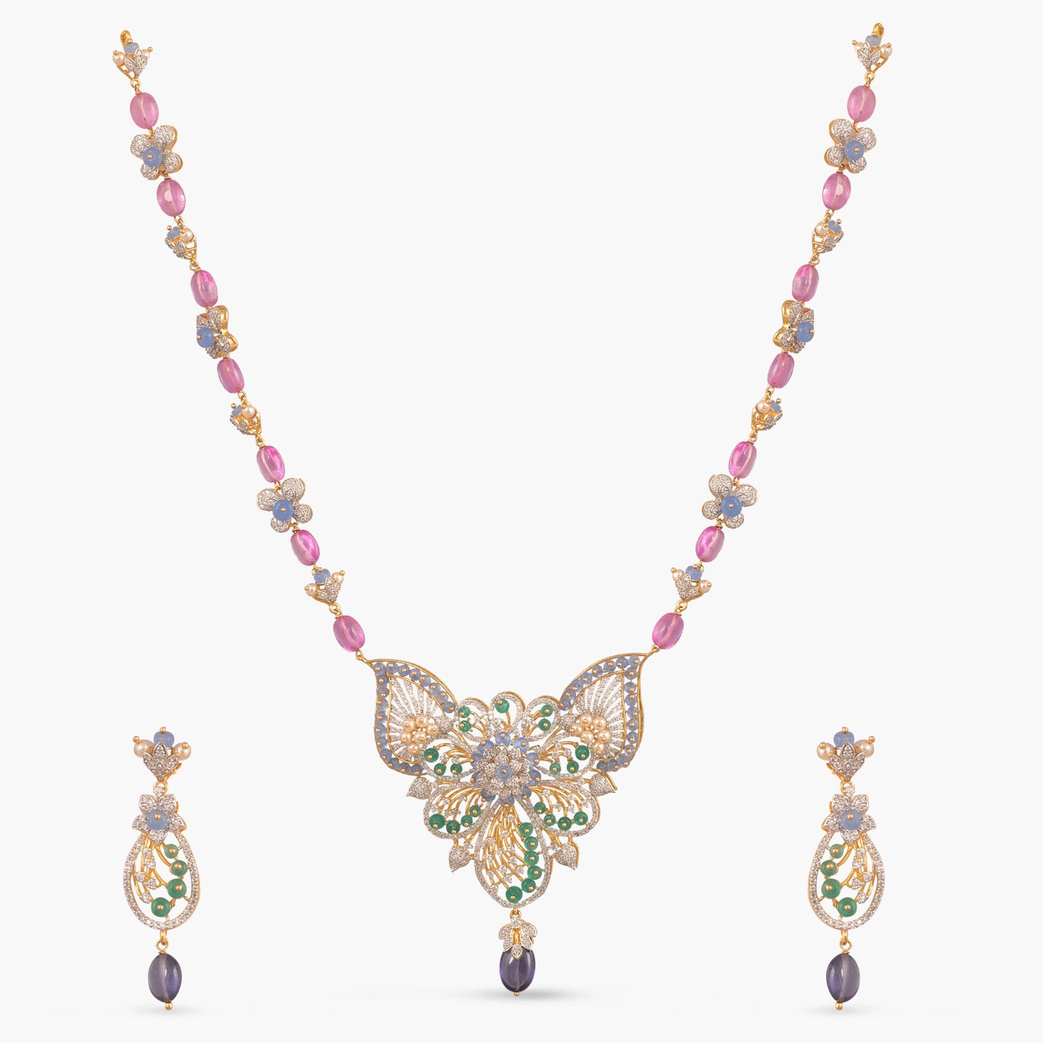 Noorani CZ Silver Necklace Set
