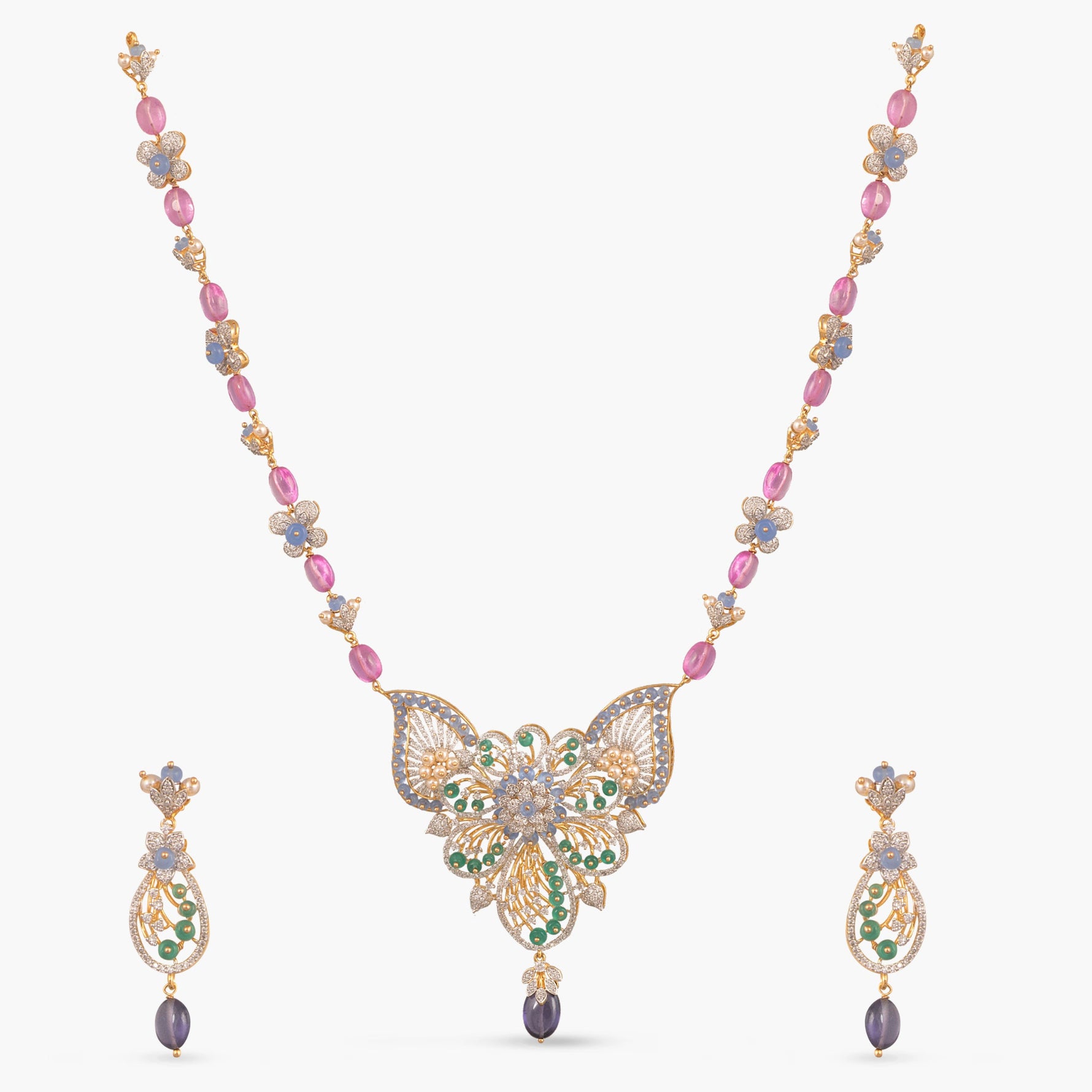 Noorani CZ Silver Necklace Set