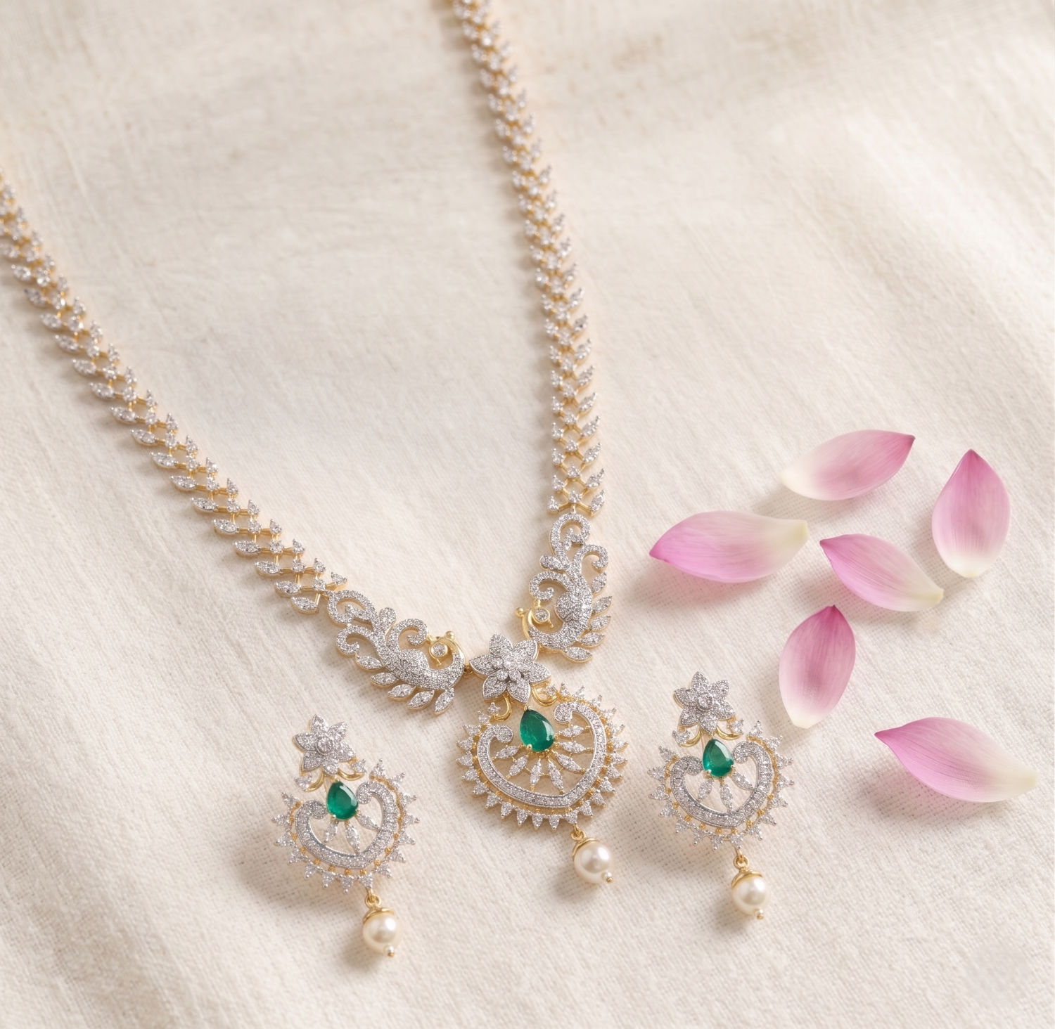 Aditi CZ Silver Necklace Set