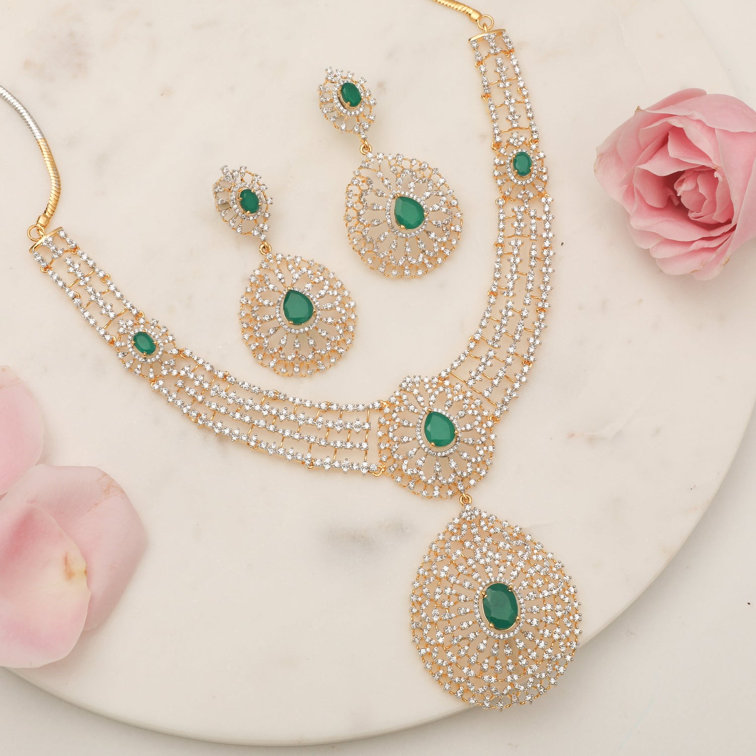 Rashi CZ Silver Necklace Set