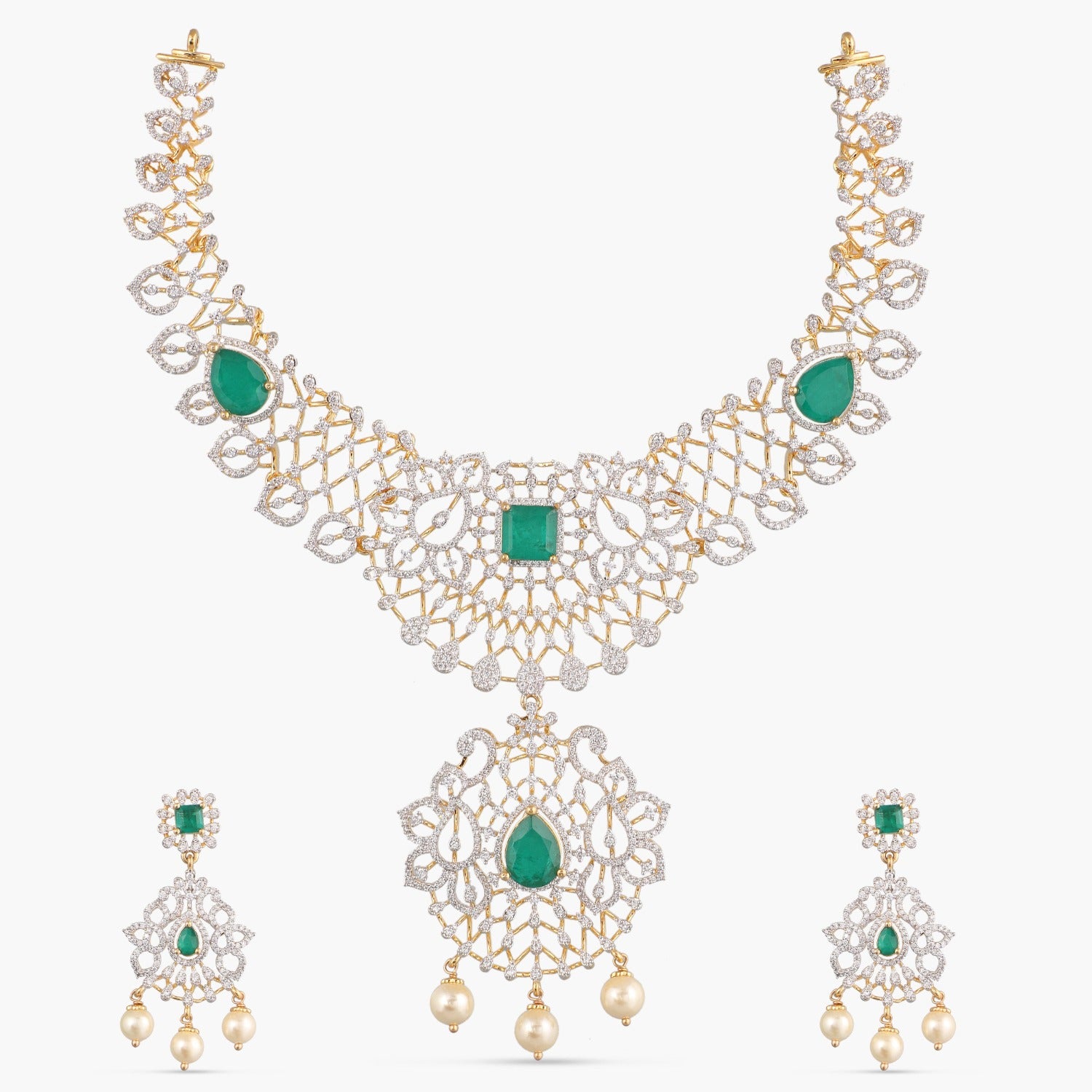 Dhanvi CZ Silver Necklace Set
