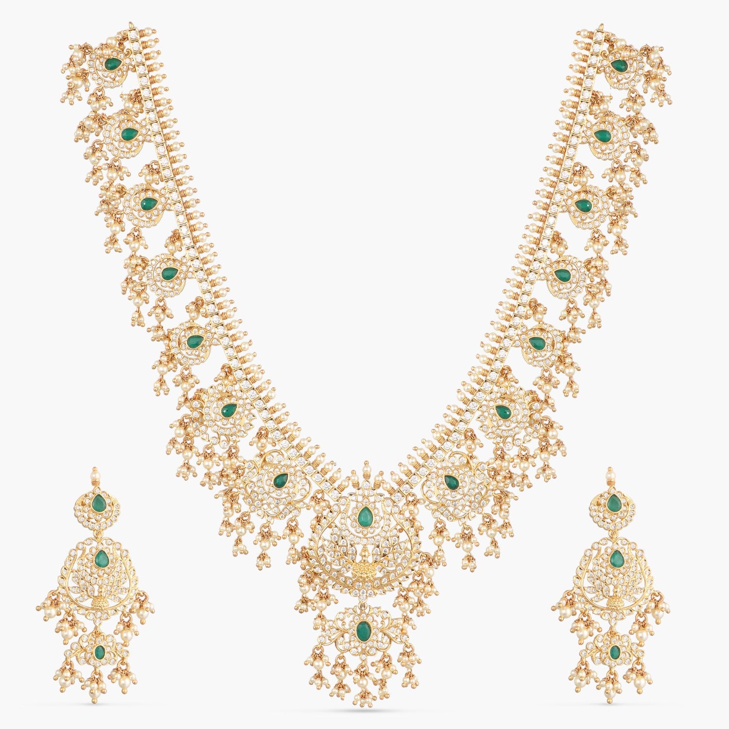 Nalina Gold Plated CZ Silver Guttapusalu Necklace Set