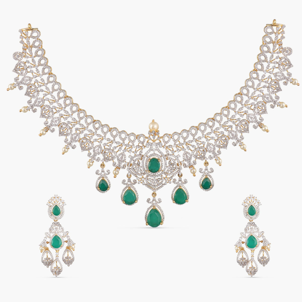 Ridhi CZ Silver Necklace Set