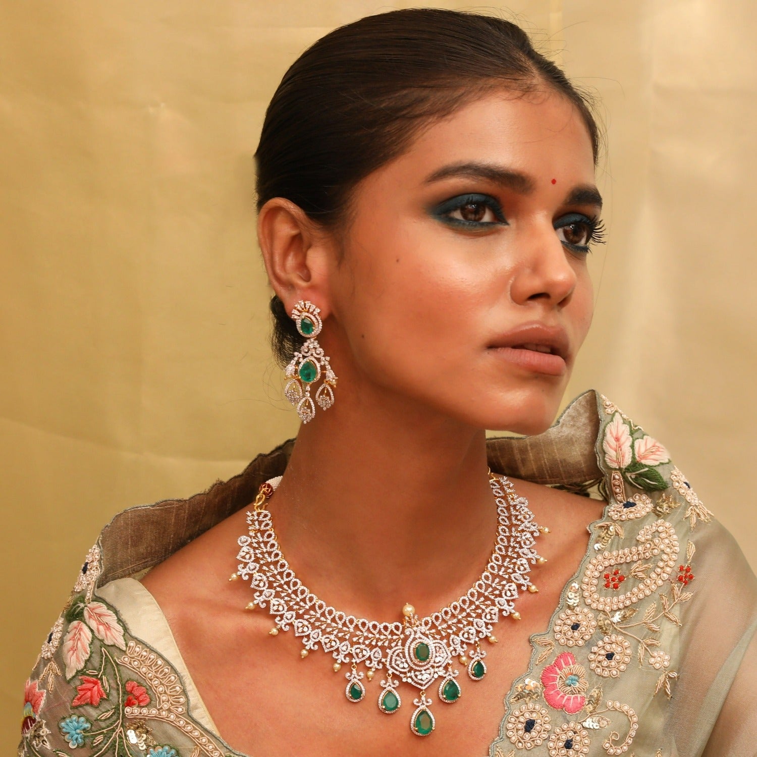 Necklaces Ridhi CZ Silver Necklace Set