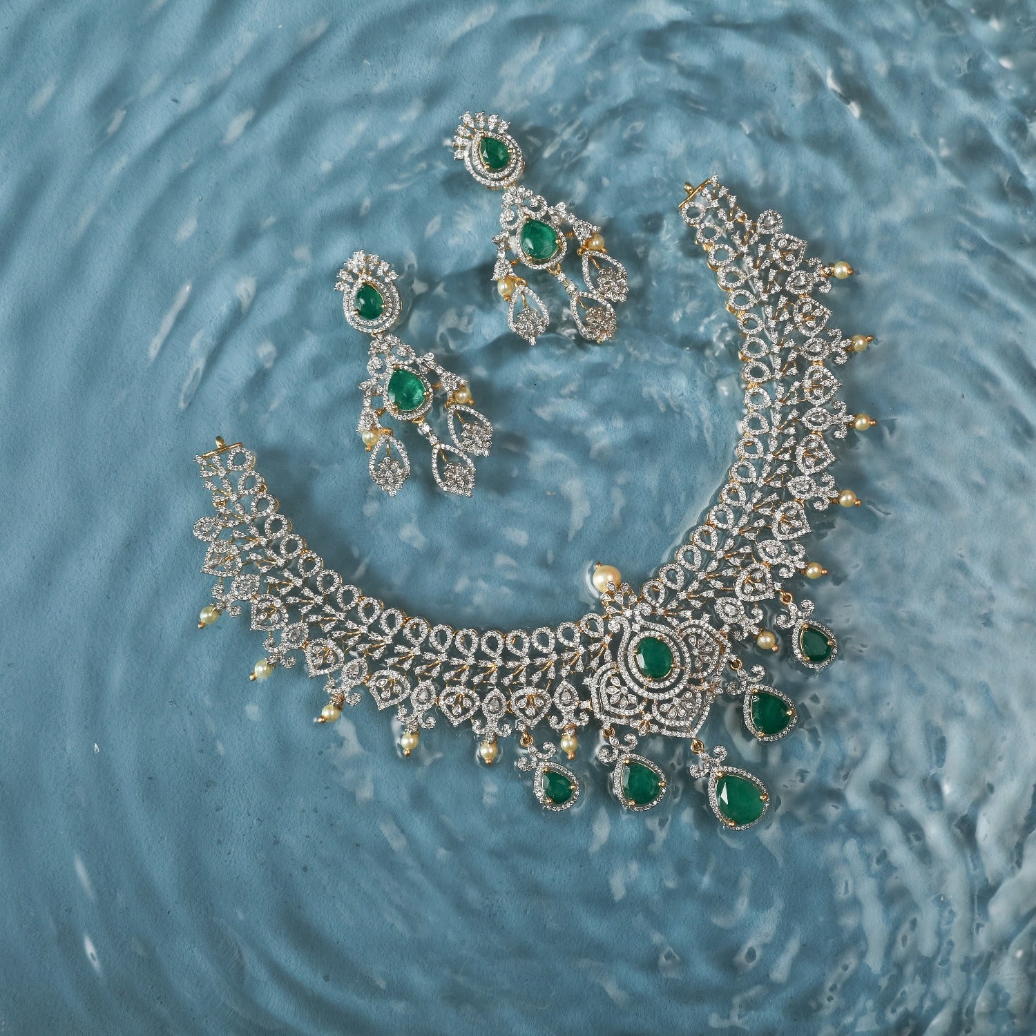 Ridhi CZ Silver Necklace Set