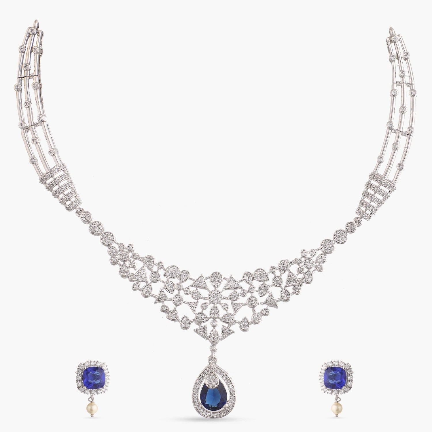 Sapphire Glam CZ Silver Necklace