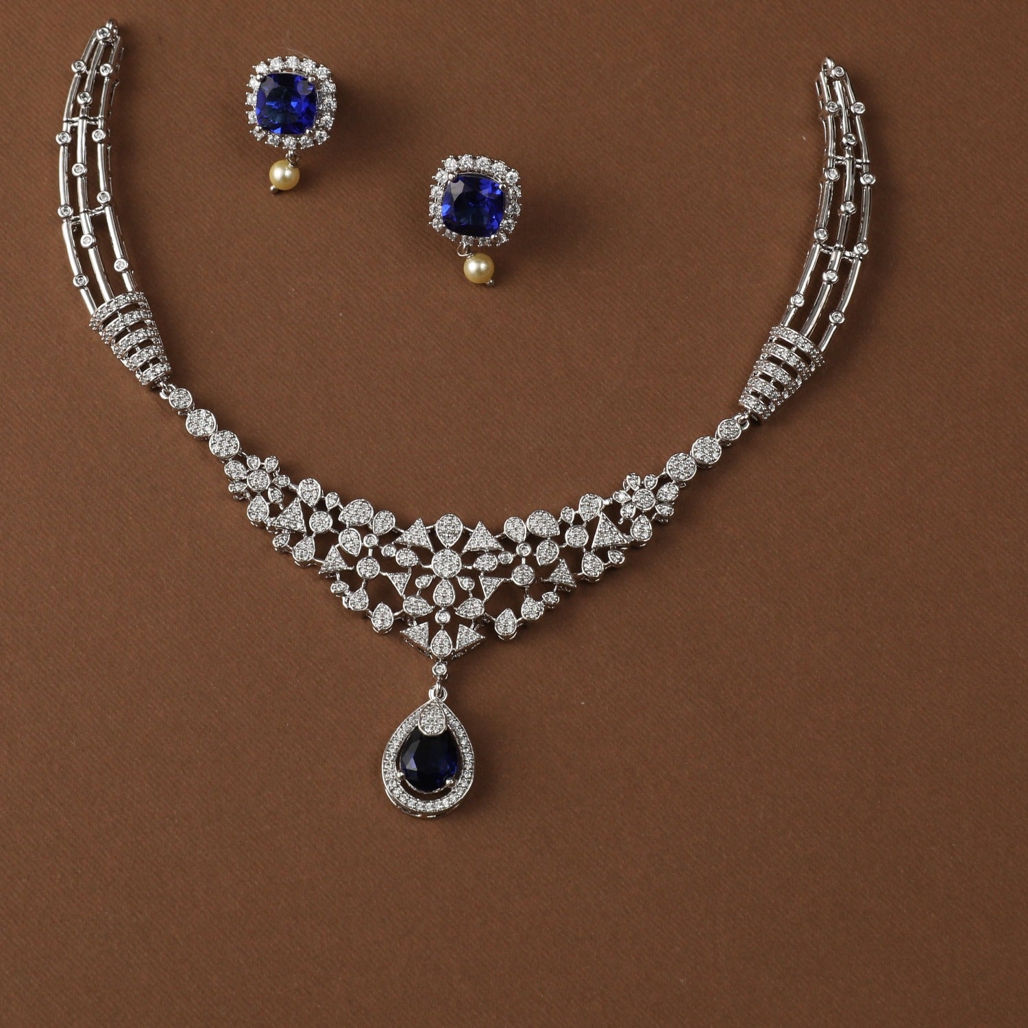 Sapphire Glam CZ Silver Necklace