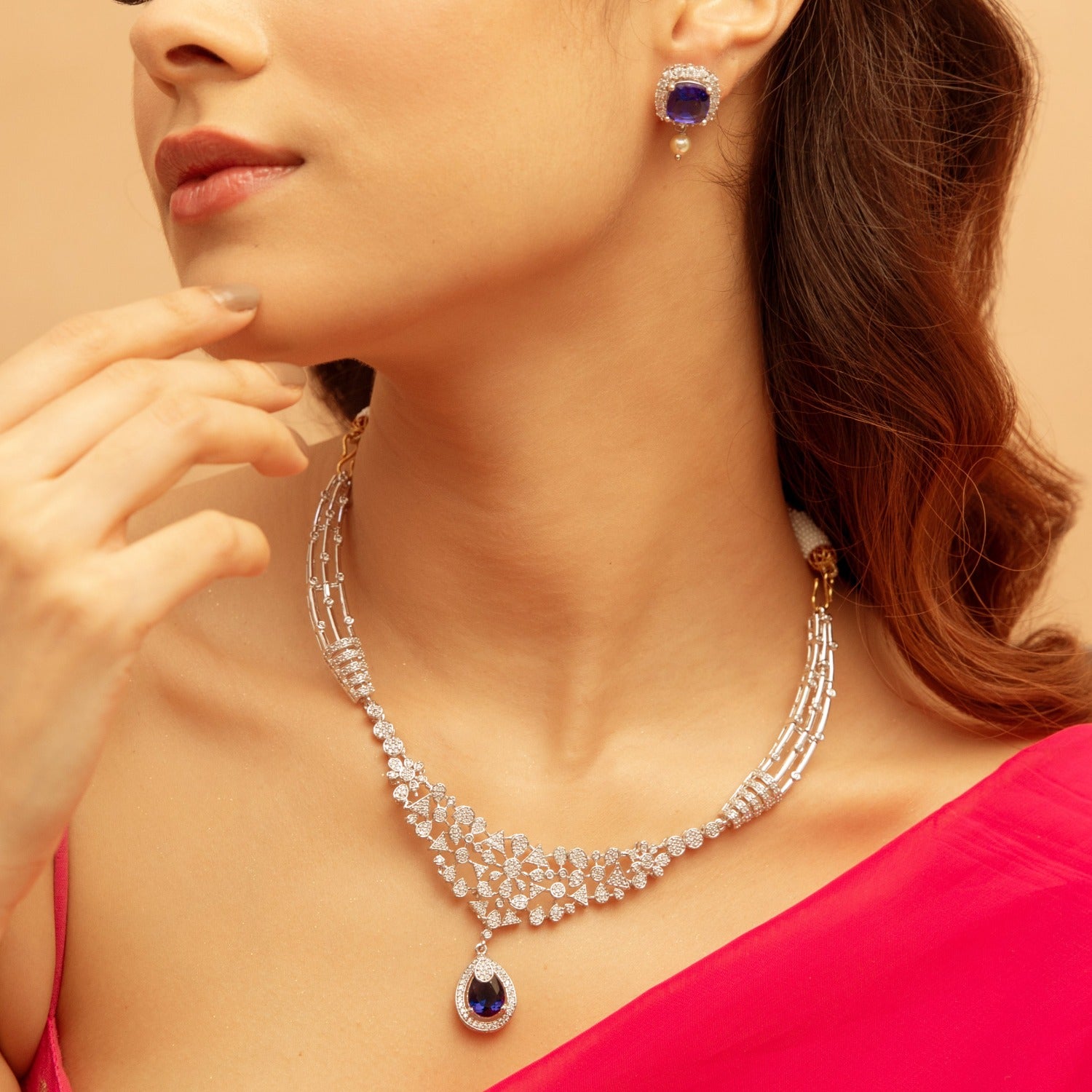 Sapphire Glam CZ Silver Necklace