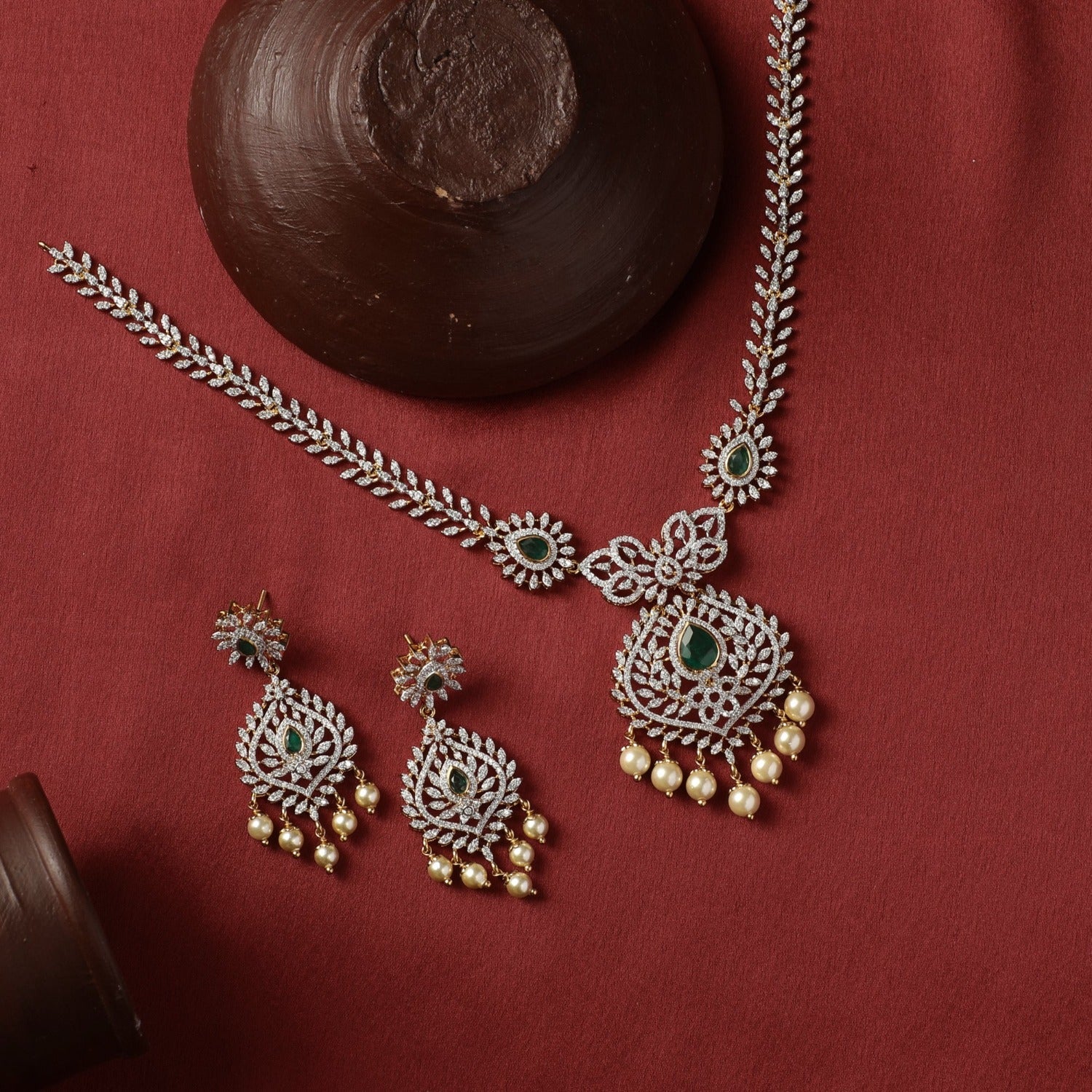 Necklaces Manuja CZ Silver Necklace Set