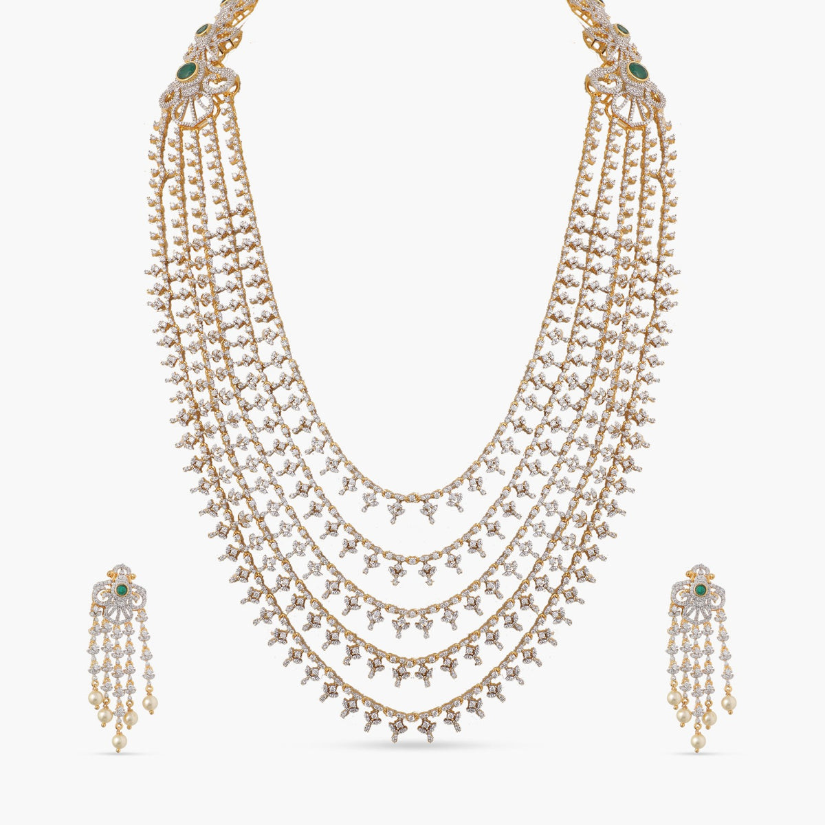 Tamanvi CZ Silver Layered Necklace Set