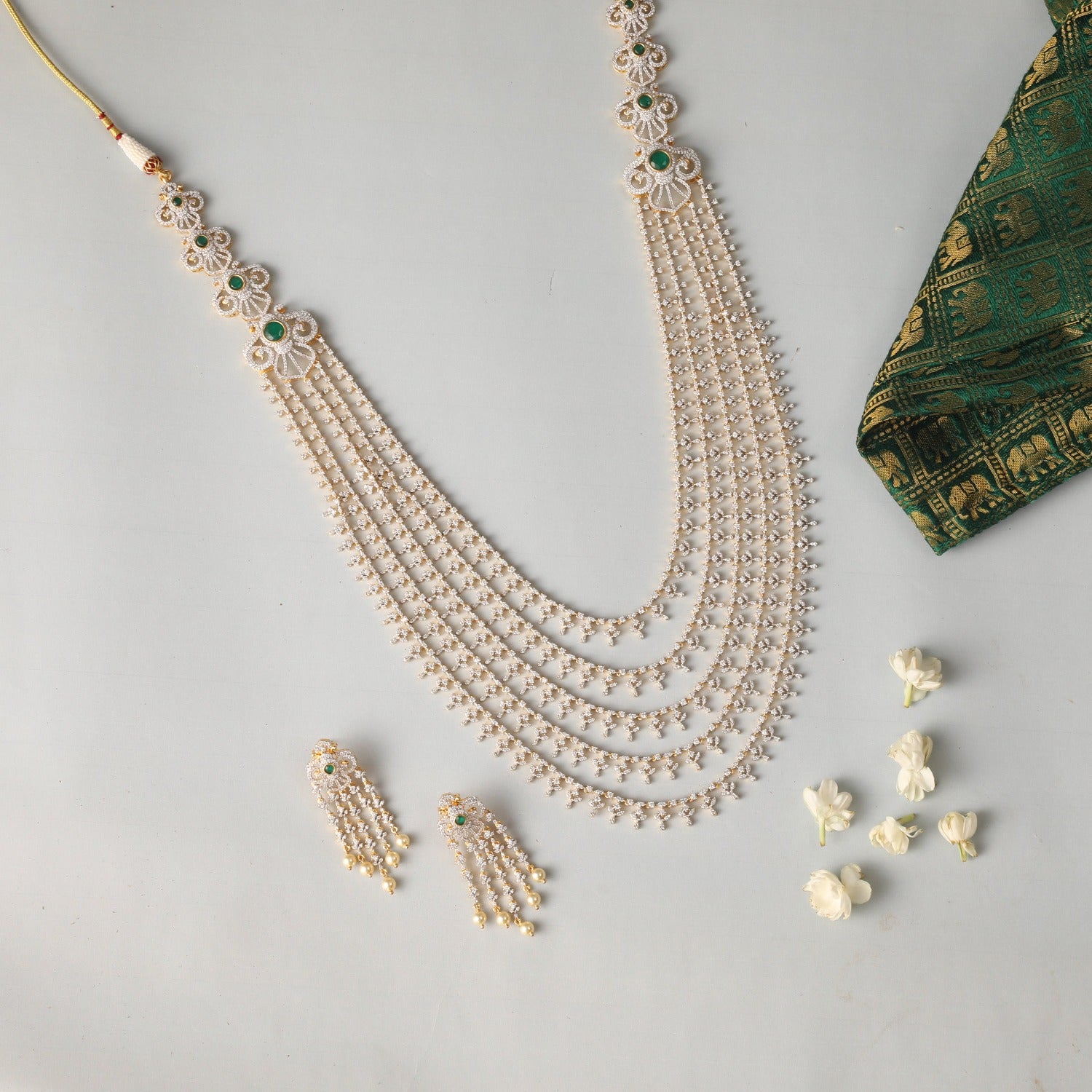 Tamanvi CZ Silver Layered Necklace Set
