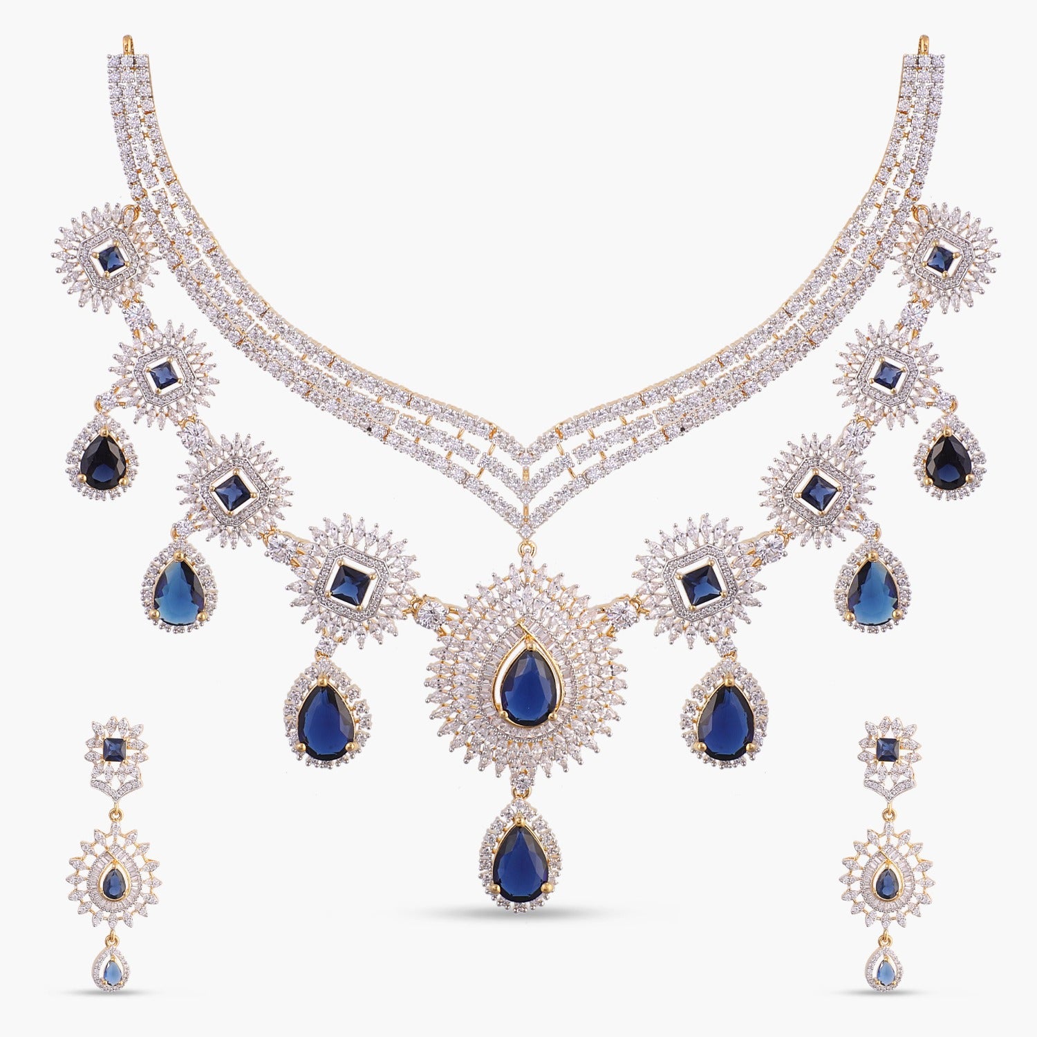 Sapphire Radiance Layered CZ Silver Necklace Set