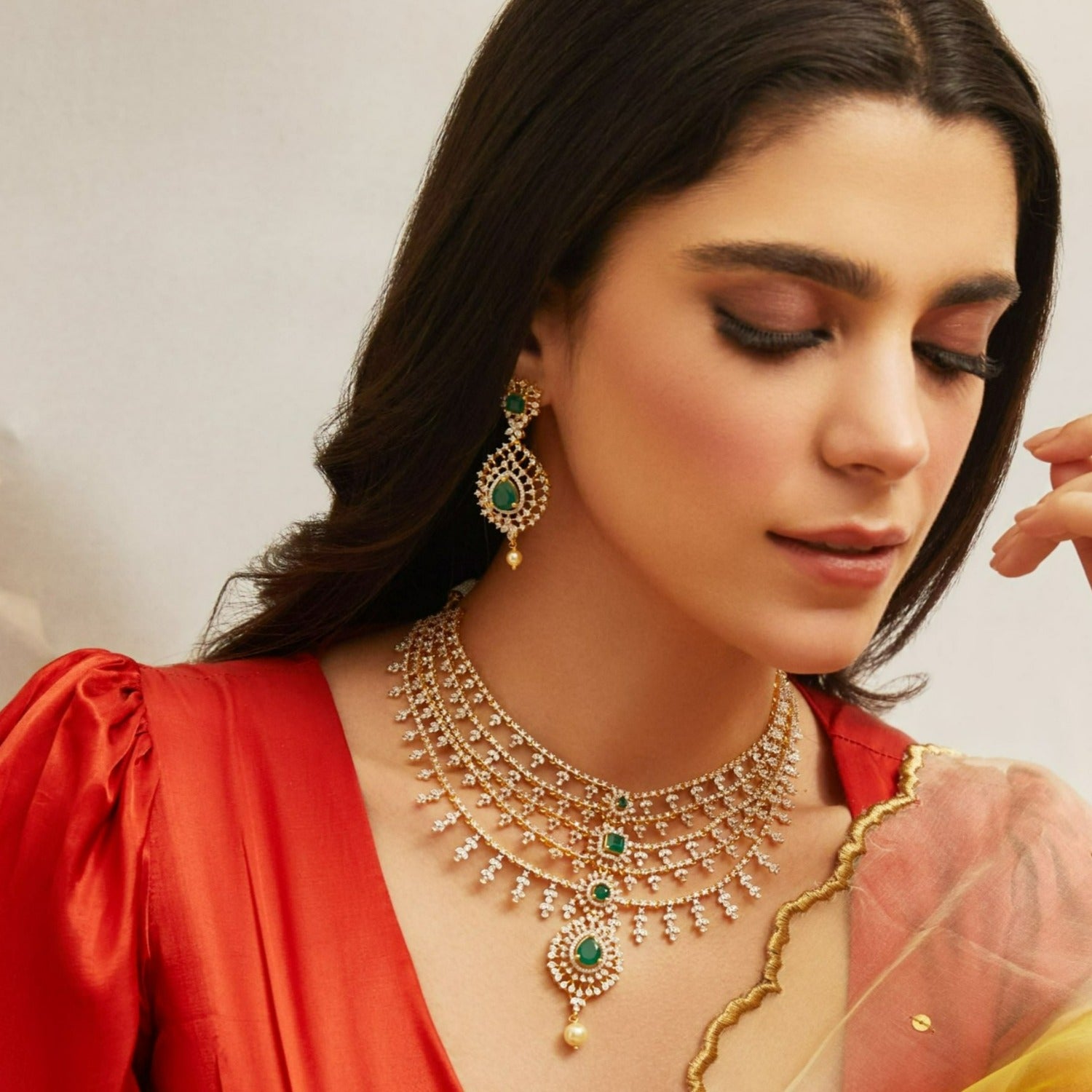 Necklaces Multi-Layer Brillance Silver CZ Necklace Set