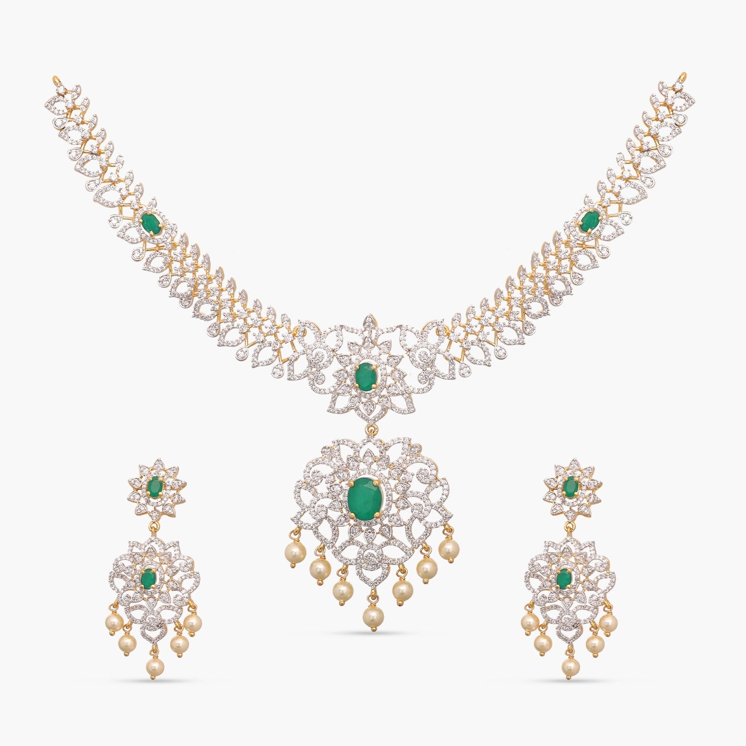 Palatial CZ Silver Necklace Set