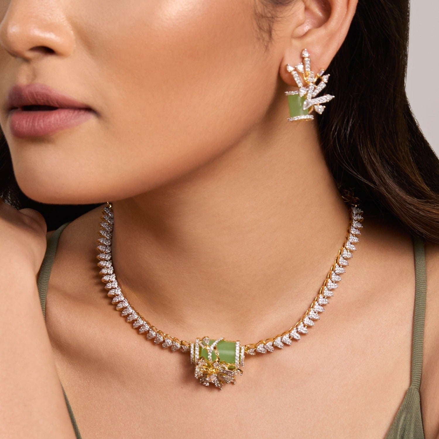 Necklace Begonia CZ Silver Necklace Set