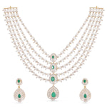 Necklaces Cascading Green Stone Silver CZ Necklace Set